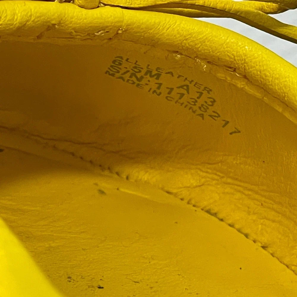 Tory‎ Burch Chelsea Stitched Ballet Flats Yellow Stitched Logo Leather 6.5M